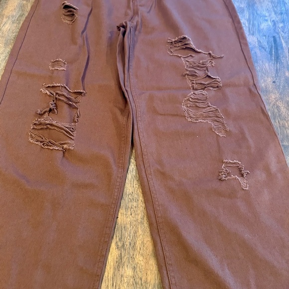 Madden NYC Brown 90s Fit Wide Leg Distressed Jeans Women’s Sz 11 NWT - Picture 3 of 4